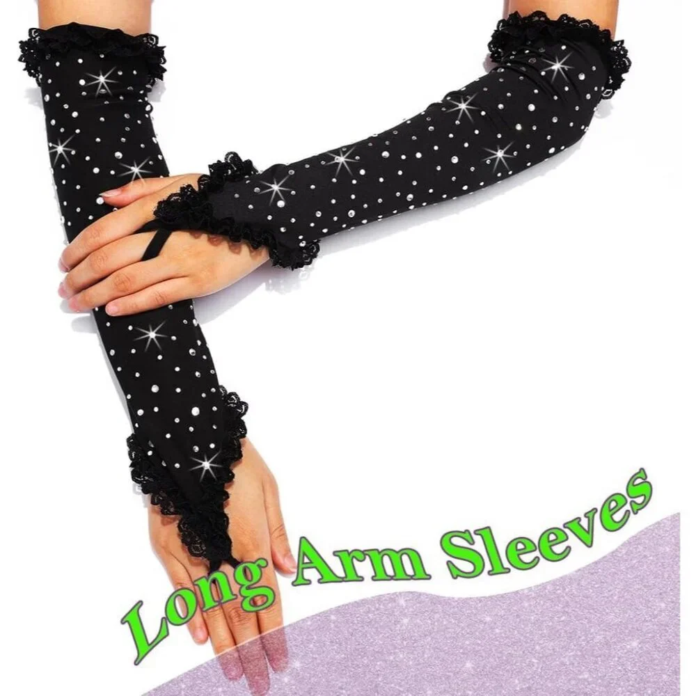 Women's Dazzling Rhinestone Fabric Fingerless Black Formal Long Gloves Style